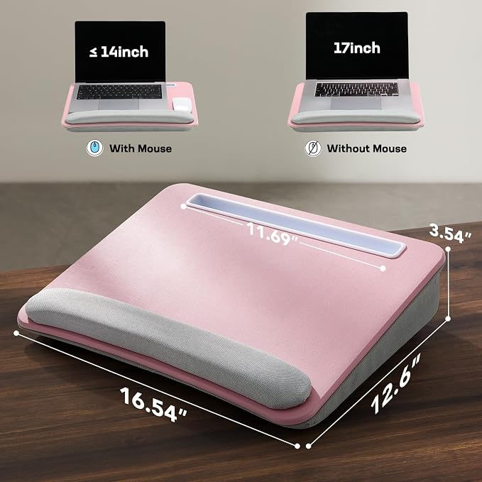 HUANUO Laptop Lap Desk with Cushion, Fit up to 15.6" Laptop, Pink - Image 3