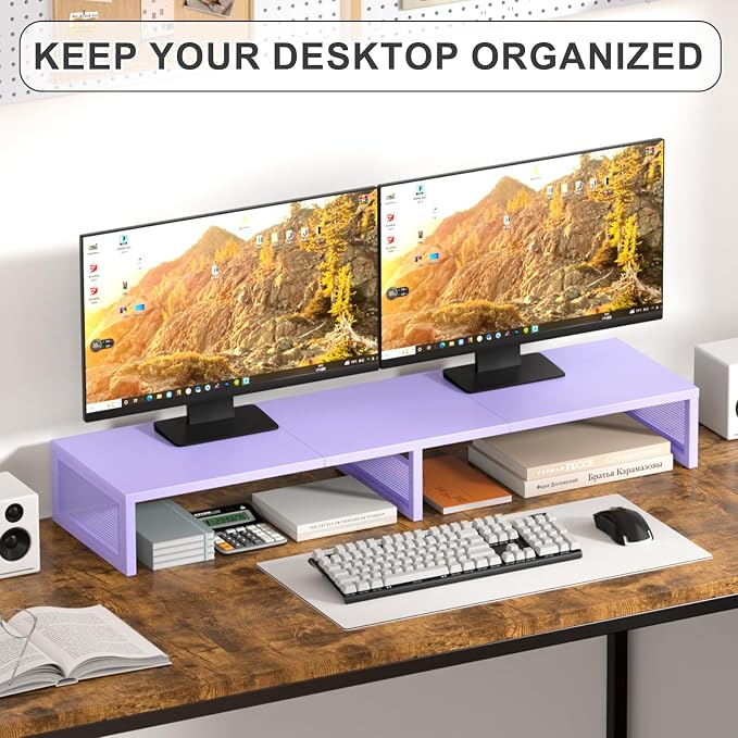 Dual Computer Monitor Stand Riser, Desk Organizers and Accessories, Printer & TV Stand, Desk Shelf, Office Desk Accessories & Desktop Workspace Organizer for Office Supplies, Purple - Image 6