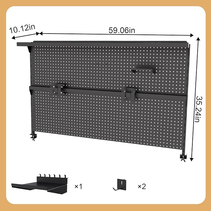 Majnesvon Clamp On Pegboard-Metal Office Pegboard Organizer with Monitor Stand, Peg Board Gaming for Desk with Hooks & Movable Partition, Office Storage Shelf for Workstation Setup (Black 59x35 Inch) - Image 2
