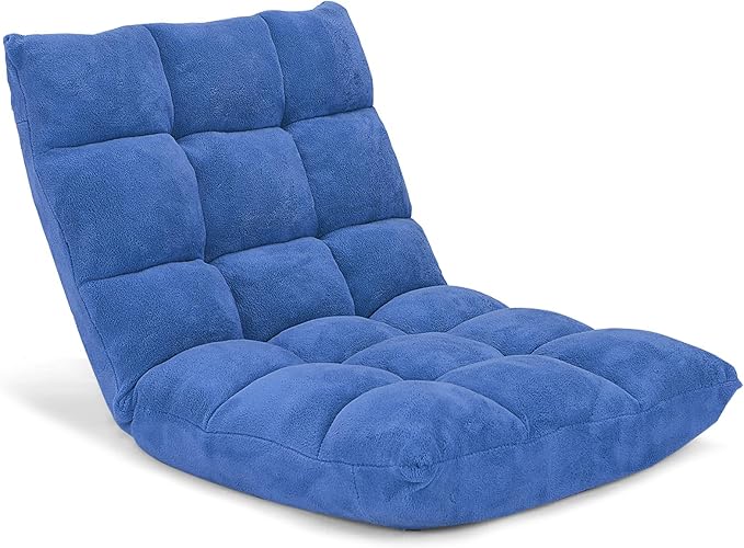 GIANTEX Floor Chairs for Adults, Floor Gaming Chair w/Back Support (Blue) | Coral Velvet, 14 Adjustable Position, Thick Sponge Padding, Floor Seating Lounge for Reading, Watching TV, Meditation - Image 9