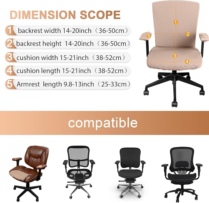 Tallew 4 Pcs Office Chair Covers Set Computer Universal Protective Stretchable Chair Seat Covers Desk Armrest Slipcovers Pads Office Cushion Backrest for Rotating(Camel) - Image 4