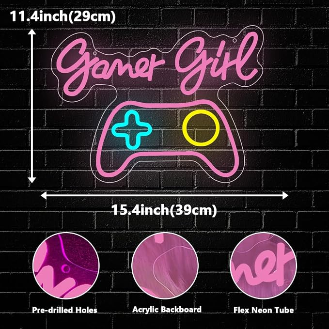 Gamer Neon Sign,Gaming Neon Sign for Gamer Room Decor LED Lights Girl's Bedroom Wall Decor Gamepad Dimmable Neon Gaming Sign for Party Decorations Girl Gifts USB Powered(15.4"*11.4") - Image 4