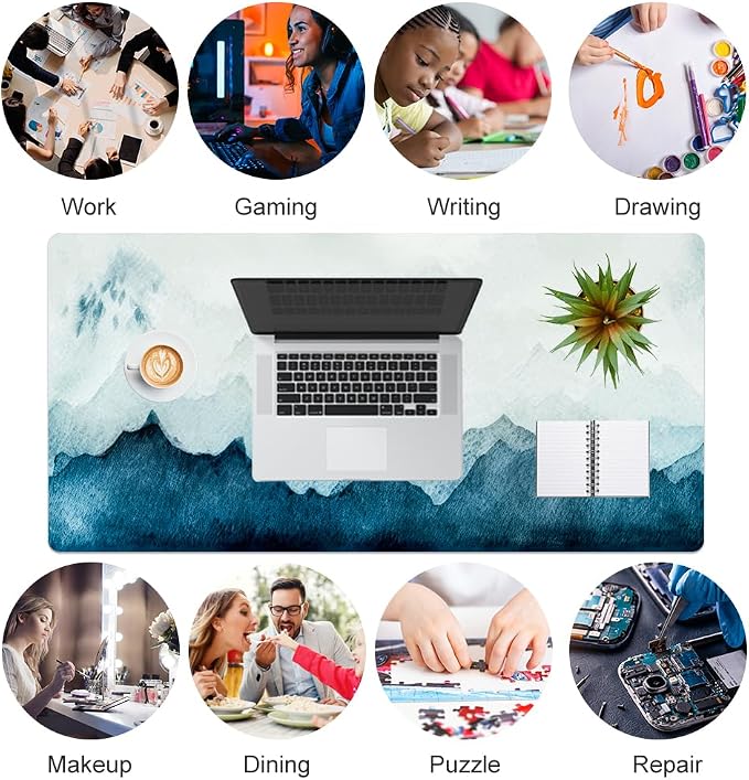QiyI PU Leather Large Mouse Pad, Office Decor, 31.5" x 15.7", Mountain | Desk Décor Accessories, Extended Size, Waterproof & Easy to Clean, Smooth Surface, Non Slip Desk Organization - Image 7