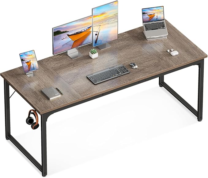 Casaottima 63 Inch Computer Desk for Home Office, Study Writing Table for Small Spaces, Simple Modern Desk with Headphone Hooks, Grey Oak by Casaottima