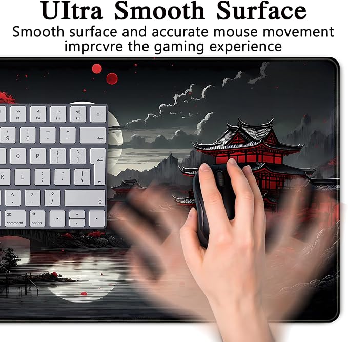 Japanese Desk Mat Riverside Full Moon Desk Pad Black Red Large Mouse Pad Gaming Mousepad Extended XXL Keyboard Pad 31.5 x 15.7 in Laptop Computer Mouse Keyboard Mat for Office Desk Decor - Image 6