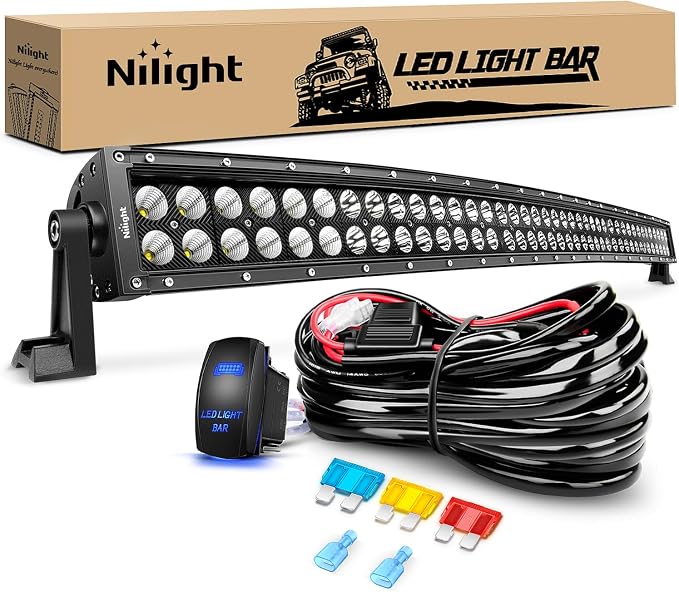 Nilight 42Inch 240W Curved Led Light Bar Spot Flood Combo Led Off Road Lights and 14AWG 5Pin Rocker Switch Wiring Harness Kit for Truck ATV UTV SUV Boat Jeep Lamp,2 Years Warranty by Nilight