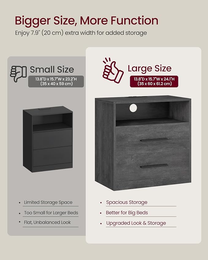 VASAGLE 23.6‑Inch Wide Nightstands, Set of 2, LED Lights, 2 Drawers - Image 7