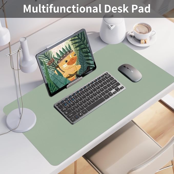 Bloss Leather Desk Mat, Large Mouse Pad, Non-Slip Desk Protector Mat, Leather Desk Blotter, Waterproof Desk Pad for Office Home Decor/Grey Green(31.5×15.7 Inches) - Image 2