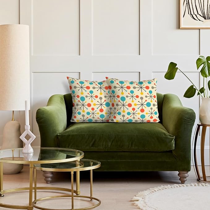 Mid Century Modern Atomic Throw Pillows Covers 18"x18" Set of 2, Retro Decorative Pillow Cases for Couch Sofa Living Room,Yellow Cushion Covers - Image 3