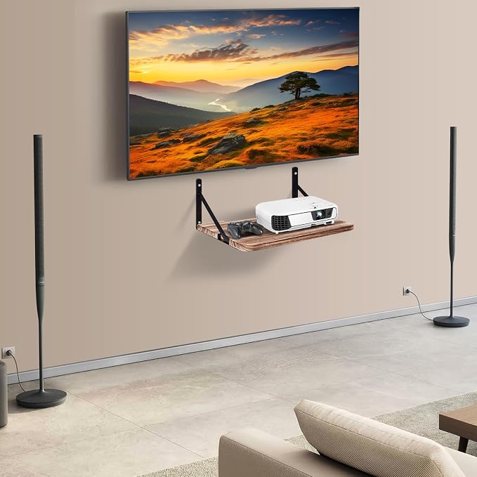 Projector Shelf,16.2" x 11"(L*W),Router Wall Mount Floating Shelf,Projector Mount Rack Holder,Modem Cable Box for Xbox Series PS5 PS4 Wood SS1 - Image 2