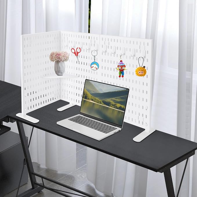 Desk Pegboard, Privacy Divider & Desk Partition Panel Set of 2, Office Accessory Organizer No-Drill Mounted Pegboard for Home, Office, Gaming (White, Freestanding) - Image 6