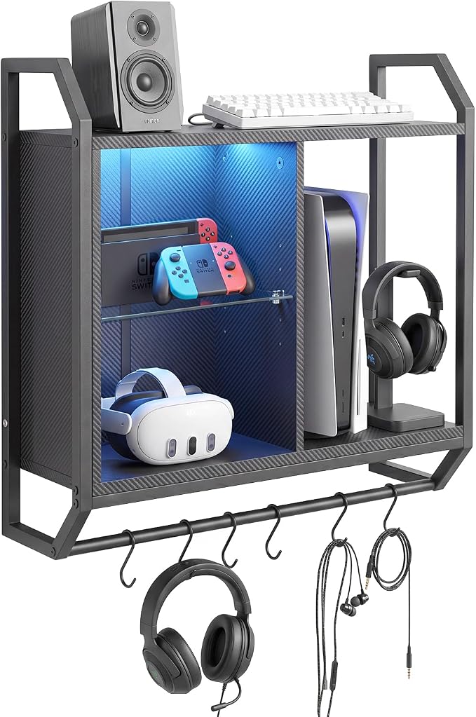 Gaming Floating Wall Shelves with LED Lights, Wall Mounted Shelf by DONGRONG