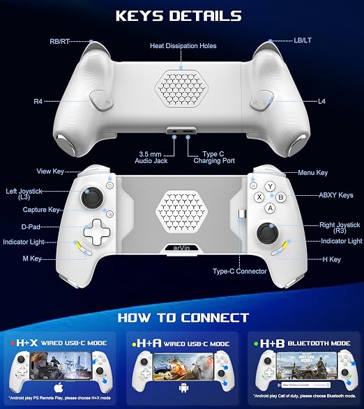 Mobile Gaming Controller for Android and iPhone 17/16/15 Series (USB-C) PS Remote Player Gamepad for PS5/PS4/Xbox/PC with Hall Joysticks/Hall Trigger/3.5mm Audio Jack/Cloud Gaming Controller, Plug & Play - Image 9