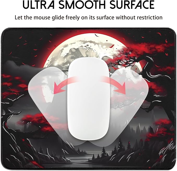 FreeNook Small Gaming Mouse Pad, Anime Black Mousepad with with Non-Slip Base, Expanded Cool Desk Mat, Mountain Moon Scenery Keyboard Mat Suitable for Home Office,10.2 X 8.3 Inch - Image 5