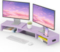 BONTEC Dual Monitor Stand Riser, Adjustable Length & Swivel Angle, Purple | Ergonomic Wooden Desktop Organizer with Smartphone Holder, Computer Monitor Stand for PC, Laptop,Printer and Large Storage by BONTEC