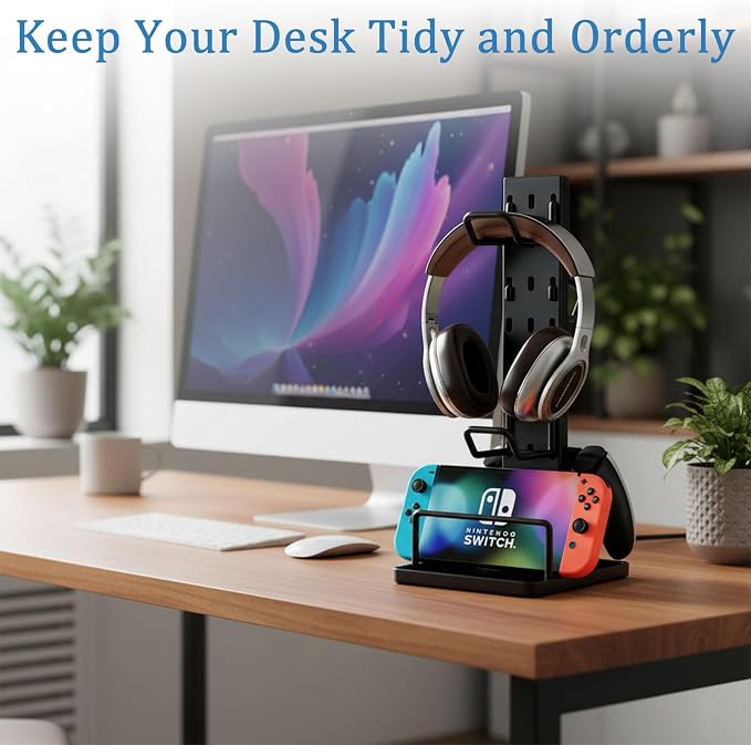 Headphone Stand with Controller Holder for Desk, Detachable Gaming Headset Organizer with Adjustable Hooks, Vertical Earphone Hanger for Game Controller, Phone, Desktop Accessories - Image 5