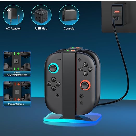 Mocagen Controller Charger for Nintendo Switch 2, Magnetic 4 in 1 Joy-Con Holder, Dynamic Light, Fast 2H Charge Compatible with Switch 2 Joy Con Charger Station Accessories - Image 4