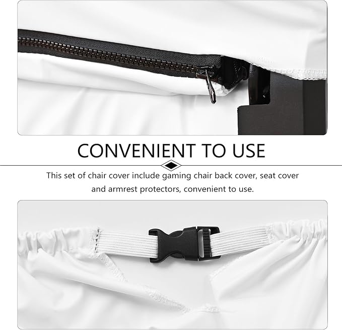 Waterproof PU Leather Gaming Chair Cover, Ergonomic Office Computer Game Chair Slipcovers, 4pcs Set Anti-Slip Stretchy Covers for Reclining Racing Gaming Chair (White) - Image 3