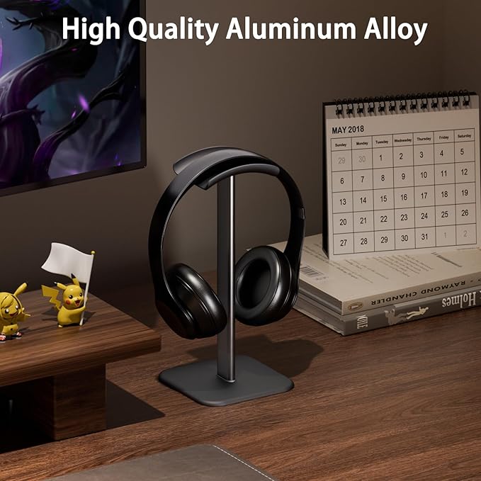Headphone Stand for Desk - Headset Stand Headphone Holder (Black_2 Pack) | with Aluminum Hanger and Plastic Headrest, headphone holder for AirPods Max, Sony, Bose, Beats and More - Image 2