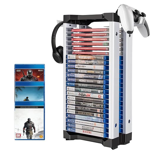 ASFSKY Video Game Storage Tower, 23-Game Organizer with 2 Controller Hooks by ASFSKY
