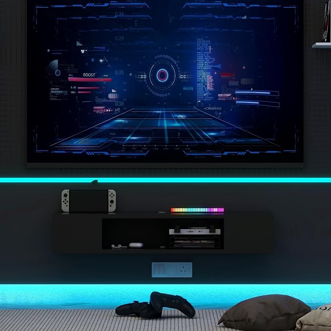 GHC Floating TV Stand, Wall Mounted Entertainment Center and Cabinet Shelf, TV Console with Storage，Media Console for DVD Player, Space-Saving Under TV Shelf for Bedroom, Living Room (Black) - Image 8