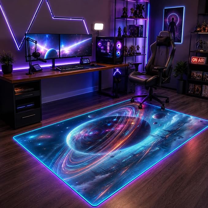 Gaming Rug RGB LED Light (3x5 Cosmic Ring) - Bedroom Gamer Rug Floor Mat Gaming Decor - Kids Room Rug Anti Slip Mat for Gamer Chair – Play Game Room Décor for Teen, Boys, Kids - Image 9