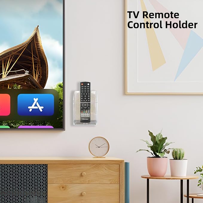 Acrylic Remote Holder Wall Mount Phone Holder for Bed, Hole-Free Fan TV Remote Holder Universal Phone Charging Storage Case for Wall, Sell-Adhesive Media Organizer - Image 3