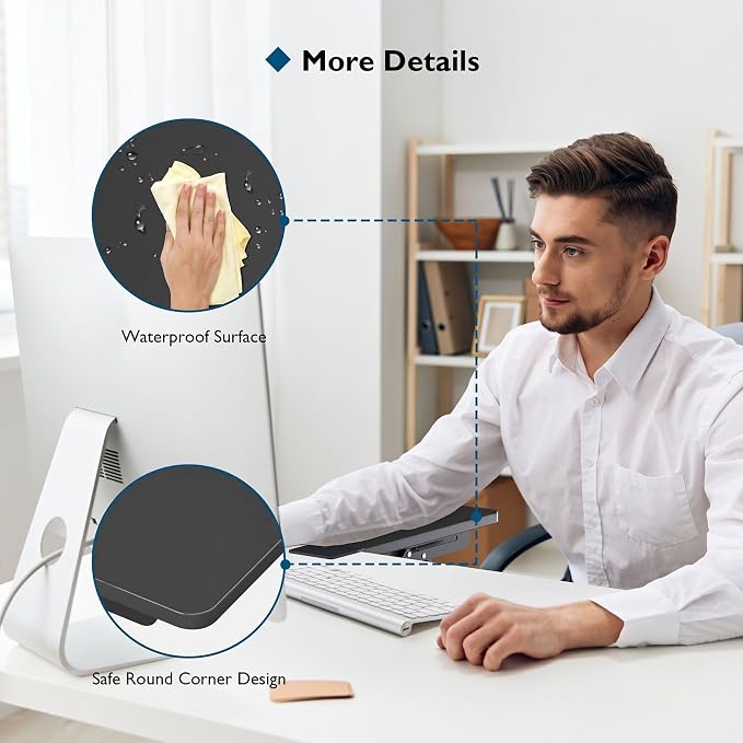 BONTEC Desk Extender Tray, 11.8 x 5.9 Inch, Black Pattern | 90° Foldable Elbow Support, Table Mount Arm Wrist Rest Shelf, Clamp on Computer Arm Rest, Easy to Install, Office & Home Use - Image 4