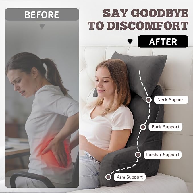 Reading Pillow for Bed,Back Pillow for Bed Sitting Up,Lumbar Support Pillow - Image 7