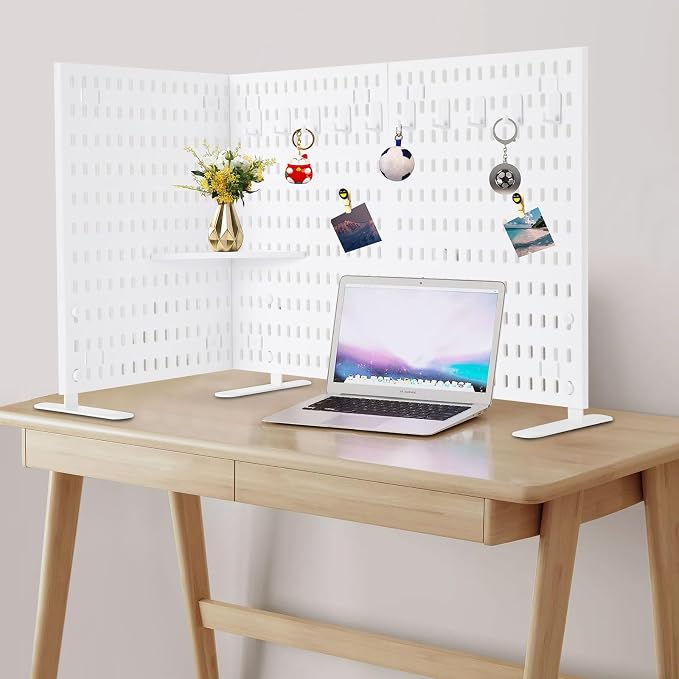 Desk Pegboard, Privacy Divider & Desk Partition Panel Set of 2, Office Accessory Organizer No-Drill Mounted Pegboard for Home, Office, Gaming (White, Freestanding) - Image 4