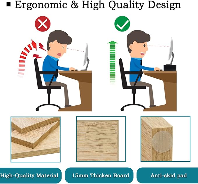 TEAMIX Wood Monitor Stand Riser-2 Packs, Maple | Holds 80Lbs, Stacked/Separate Adjustable Use, 2 Tier Adjustable, Fits laptop, TV, PC. For Home Office, Gaming - Image 4