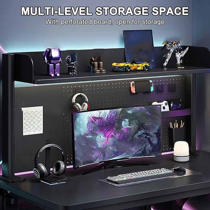 Clamp on Desk Shelf, Desk Shelf, Gaming Desk Accessories, Steel Pegboard for Desk, Adjustable Desk Extender Side Table, Modern Desktop Display Shelf(80x20x63cm/30x8x25in) - Image 7