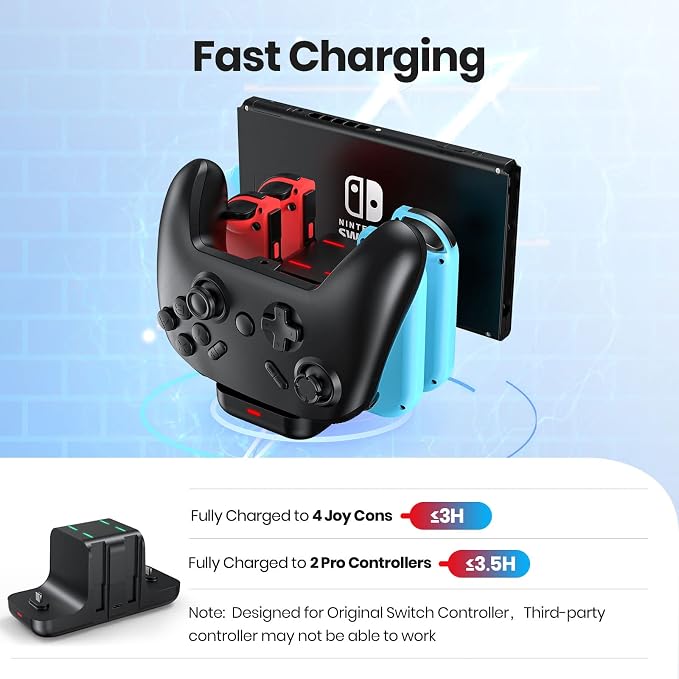 NEWDERY 6-in-1 Charger Dock for Nintendo Switch Pro Controller and Joy con - Image 3