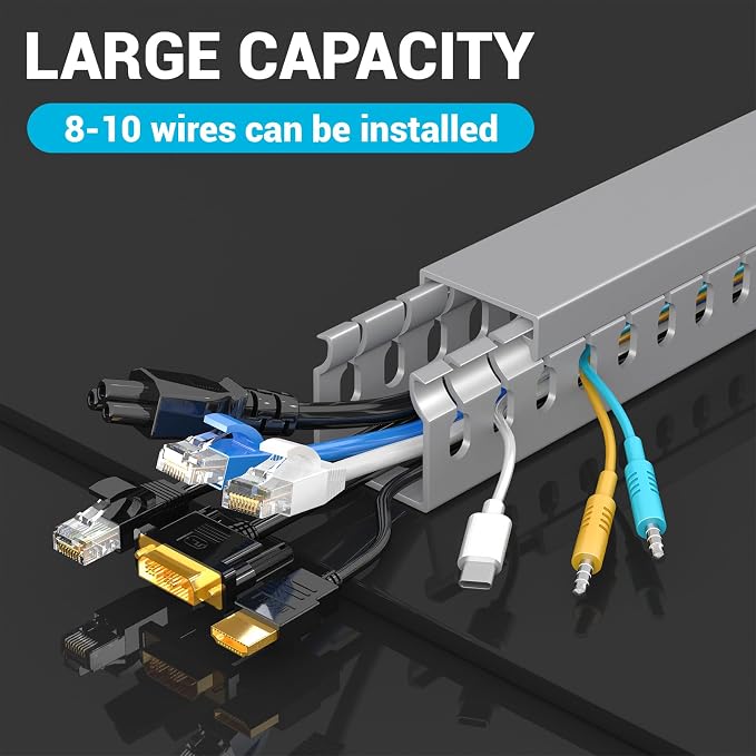 Open Slot Wire Duct Kit, 125.6"(8 x 15.7) Server Rack Cable Management, Cable Management Raceway for Hide Network HDMI VGA Cable, Wiring Raceway Cable Duct, Desk Wire Channel, 8 Pack, Grey - Image 3