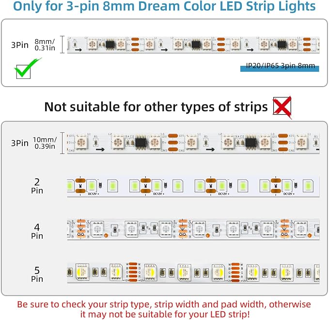 RGBZONE 3 Pin 8mm LED Connector Kit with 10pcs LED Connectors and 32.8ft 3 Pin Extension Wire for 8mm IP20 IP65 SMD 5050 Dream Color LED Strip Lights WS2811 WS2812B - Image 4