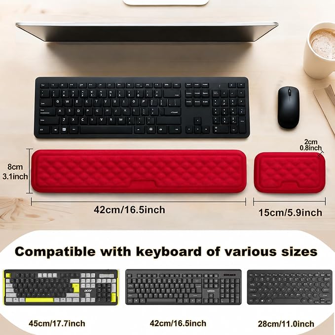 Keyboard Wrist Rest Mouse Wrist Support, Memory Foam Wrist Rest Pad for Computer Laptop, Ergonomic Wrist Cushion Support for Typing Pain Relief, Gaming Home Office, Red - Image 5