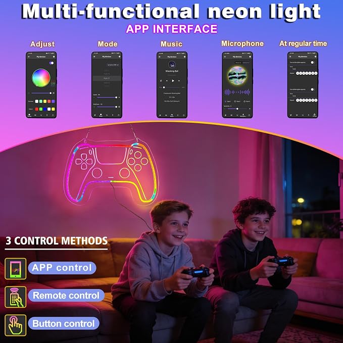 Eeutiwe Gamer Room Decor for Boys, Led Neon Lights for Wall Decor 16.7×11.8 Inch Led Gaming Lights with Remote and App Control Dimmable Gamer Wall Decor as Gamer Gifts for Men - Image 5