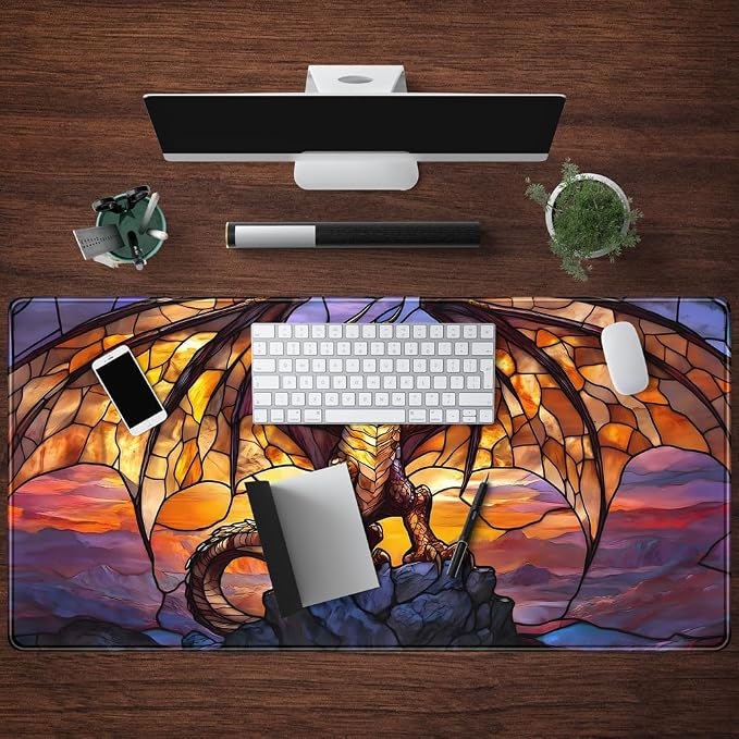 Dragon Desk Mat Large Mouse Pad XXL Extended Gaming, Gamer Gift Play Mat Desk Mousepad with Stitched Edges, Keyboard Mouse Mat for Work Game Office 31.5x15.7 in-Gift for Boyfriend or Son - Image 4