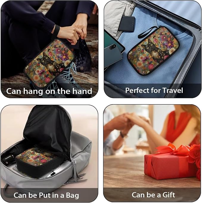 Black Cat Cable Organizer Bag Tech Pouch Portable Electronics Organizer Travel Case for Phone Power Bank SD Card Electronic Accessories Carry Case - Image 6