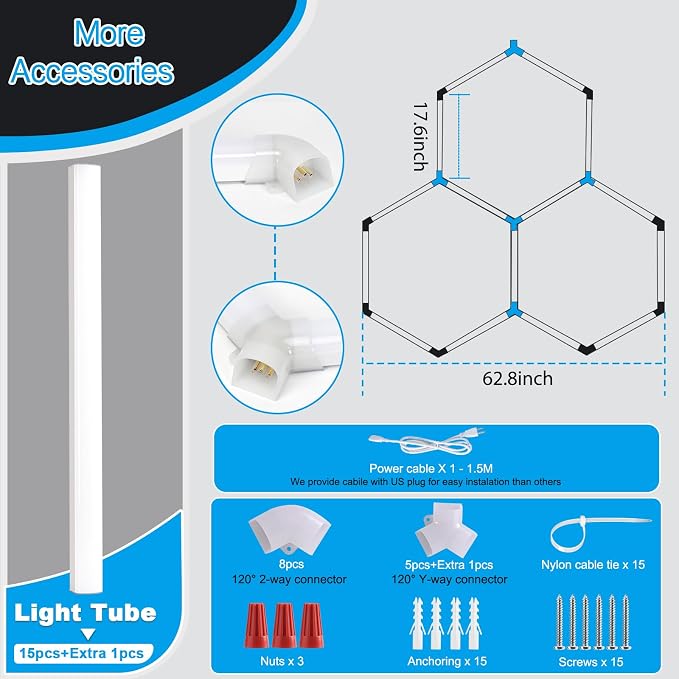 LZHOME LED Hexagon Garage Lights: 15900LM Super Bright 3 Hexagon LED Lights Car Detailing Hexagonal Light for Garage Workshop Warehouse Basement Gym - Image 6