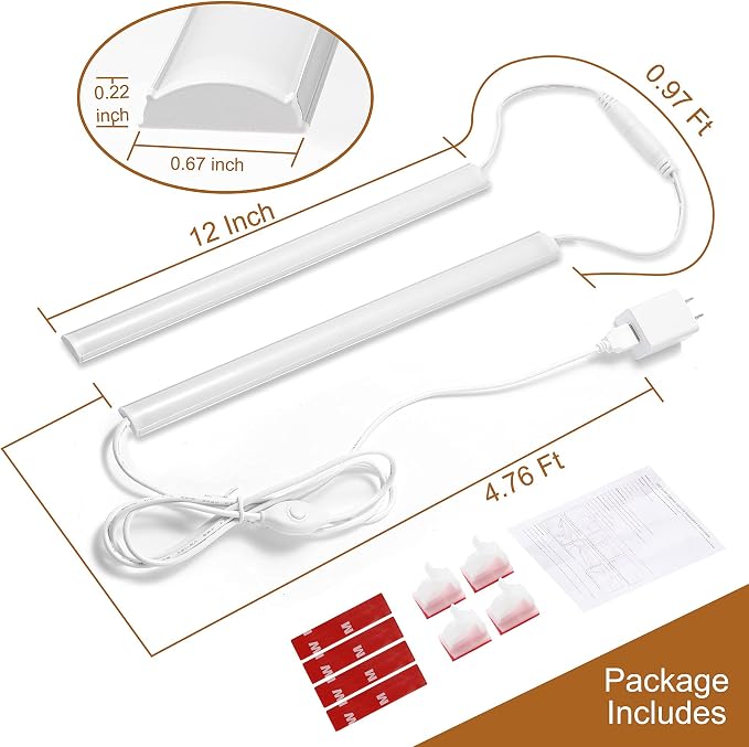 Plug-in Under Cabinet Lighting, 2pcs 12 Inch Dimmable Closet Light, Cold White 6000K Linkable USB LED Light Bar, Memory Function, Under Counter Lights for Kitchen, Desk, Workspace - Image 6