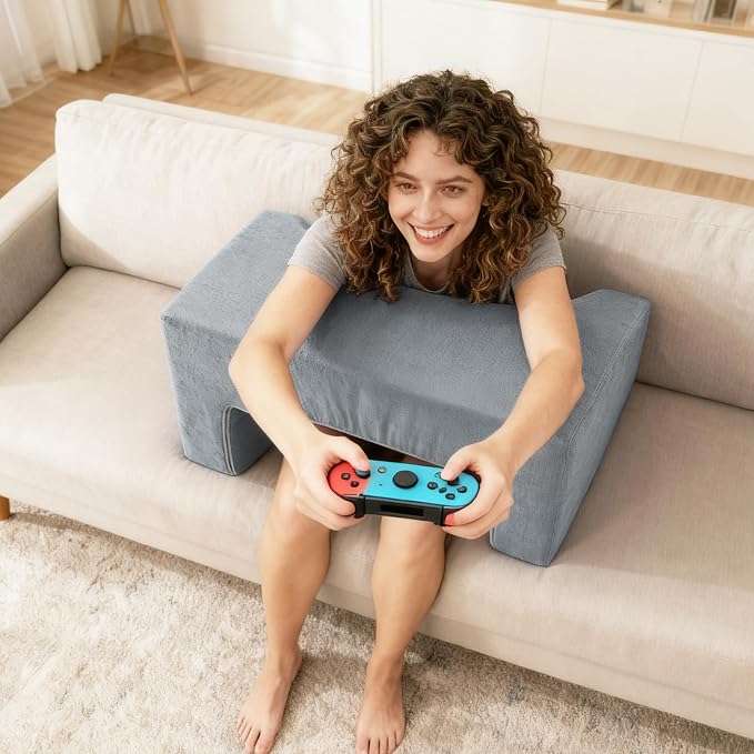 Reading Pillow for Gaming Lap Desk Pillow for Laptop Memory Foam Bed Desk for Reading Working Crocheting Gaming Arm Rest on Bed/Sofa/Floor/Couch/Car(Grey) - Image 7