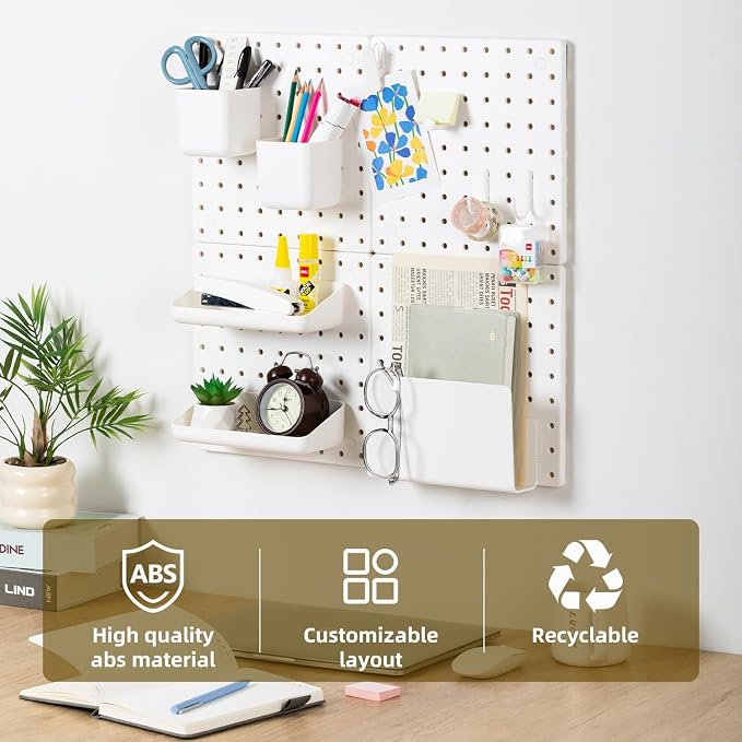 VUSIGN Peg Board Combination Kit 22"x22" Pegboards, White | Pegboards and Accessories, Two Installation Modes, Pegboard Organizer Kit 4 Panels & Accessories for Wall - Image 2