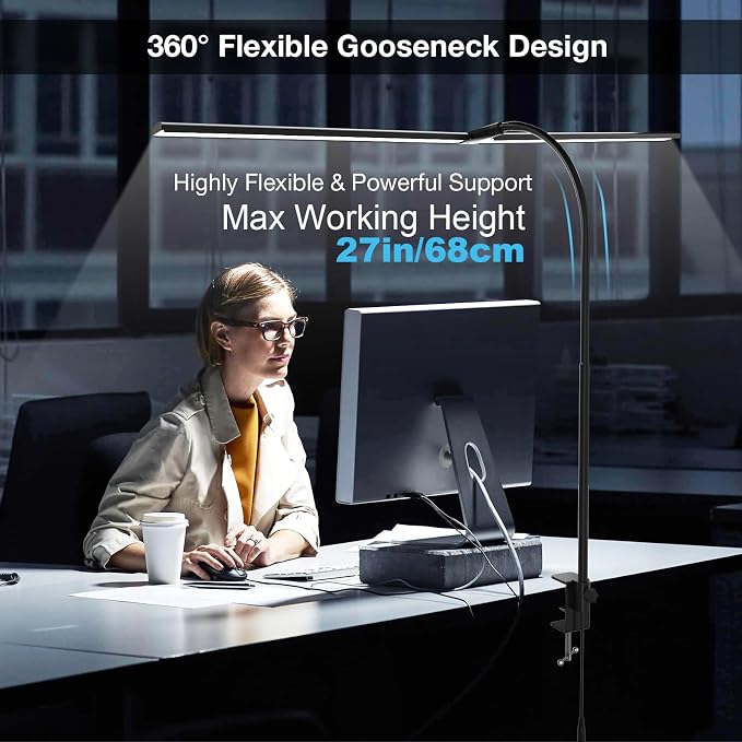 Hensam 31.5in Desk Lamps for Home Office, LED Desk Light with Clamp - Image 5