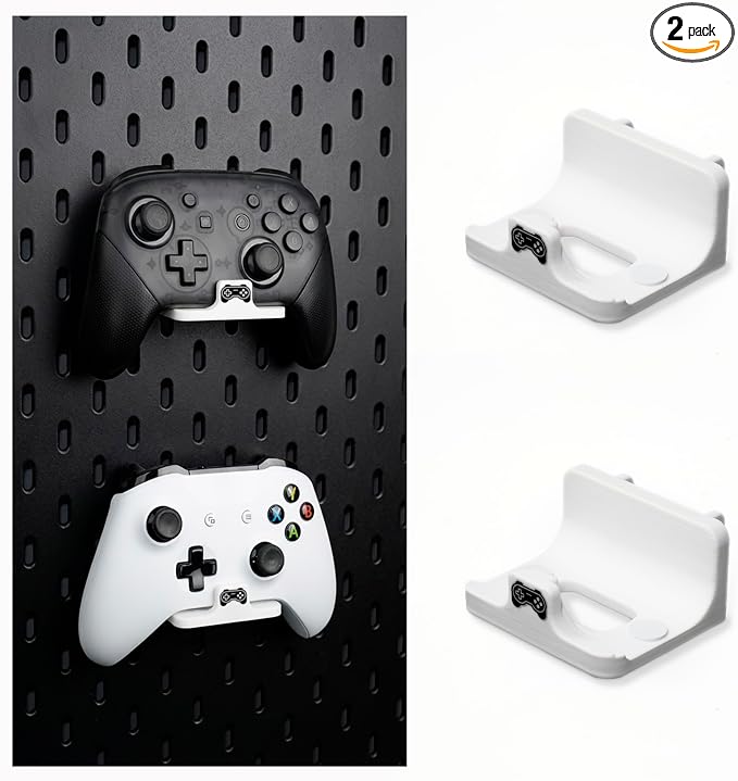 Pegboard Controller Holder Stand for Metal round hole pegboard | White | for PS2/3/4/5, Switch Pro/Pro 2, Xbox Controller, 2 PACK by Unknown