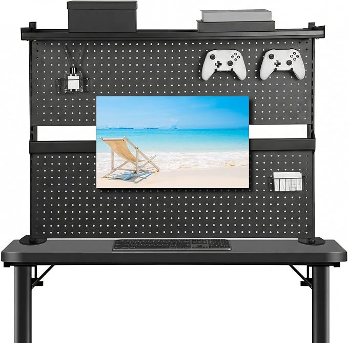 Modular Pegboard with Monitor Stands Computer Accessories Clamp On Desk Organizer Shelf 51 X 34 Inch for Home Office Dorm Gaming Desk - Image 3