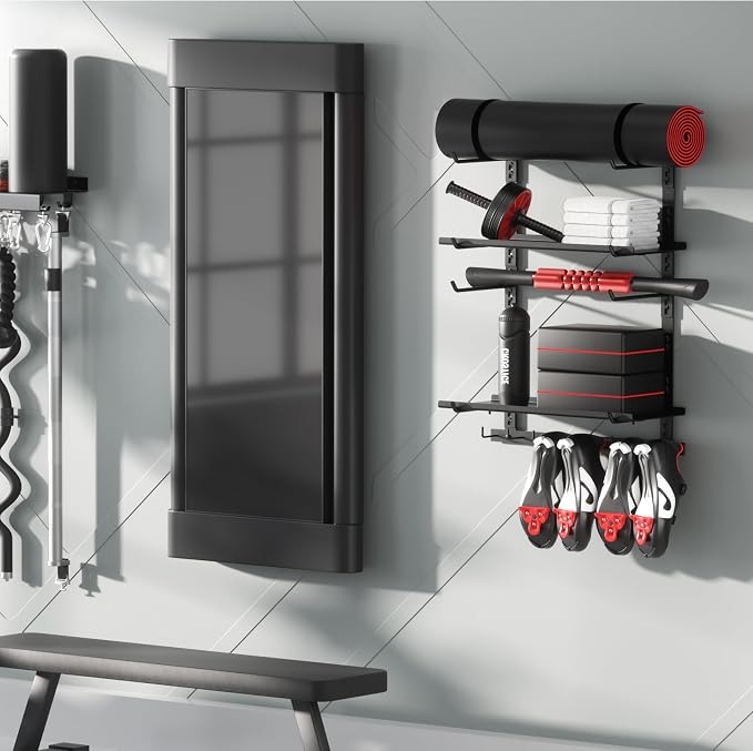 Home Gym Wall Storage Shelf, 2 Boards & 4 Adjustable Holders Sets - Image 5