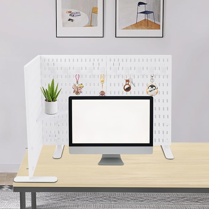Desk Pegboard, Privacy Divider & Desk Partition Panel Set of 2, Office Accessory Organizer No-Drill Mounted Pegboard for Home, Office, Gaming (White, Freestanding) - Image 2