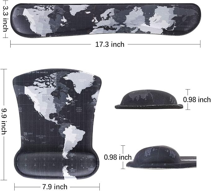 ToLuLu Keyboard Wrist Rest Pad Ergonomic Mouse Pad Set, Mouse Pad for Computer Laptop, Non Slip Mousepad Keyboard Wrist Support with Raised Memory Foam for Easy Typing Pain Relief, Cool World Map - Image 7