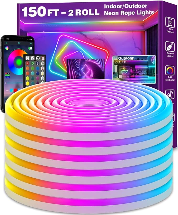 AILBTON 150Ft Neon Rope Lights,Flexible Led Rope Lights Control with App/Remote,Multiple Modes Music Sync Gaming RGB Led Neon Lights for Bedroom Outdoor by AILBTON